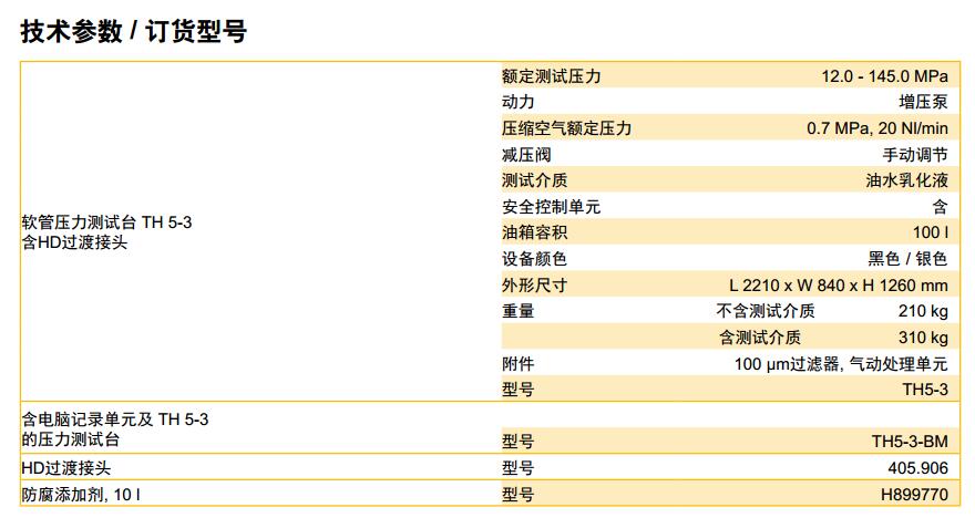 Parker派克軟管總成測(cè)試臺(tái)TH5-3測(cè)試壓力達(dá)145.0MPa 技術(shù)參數(shù)